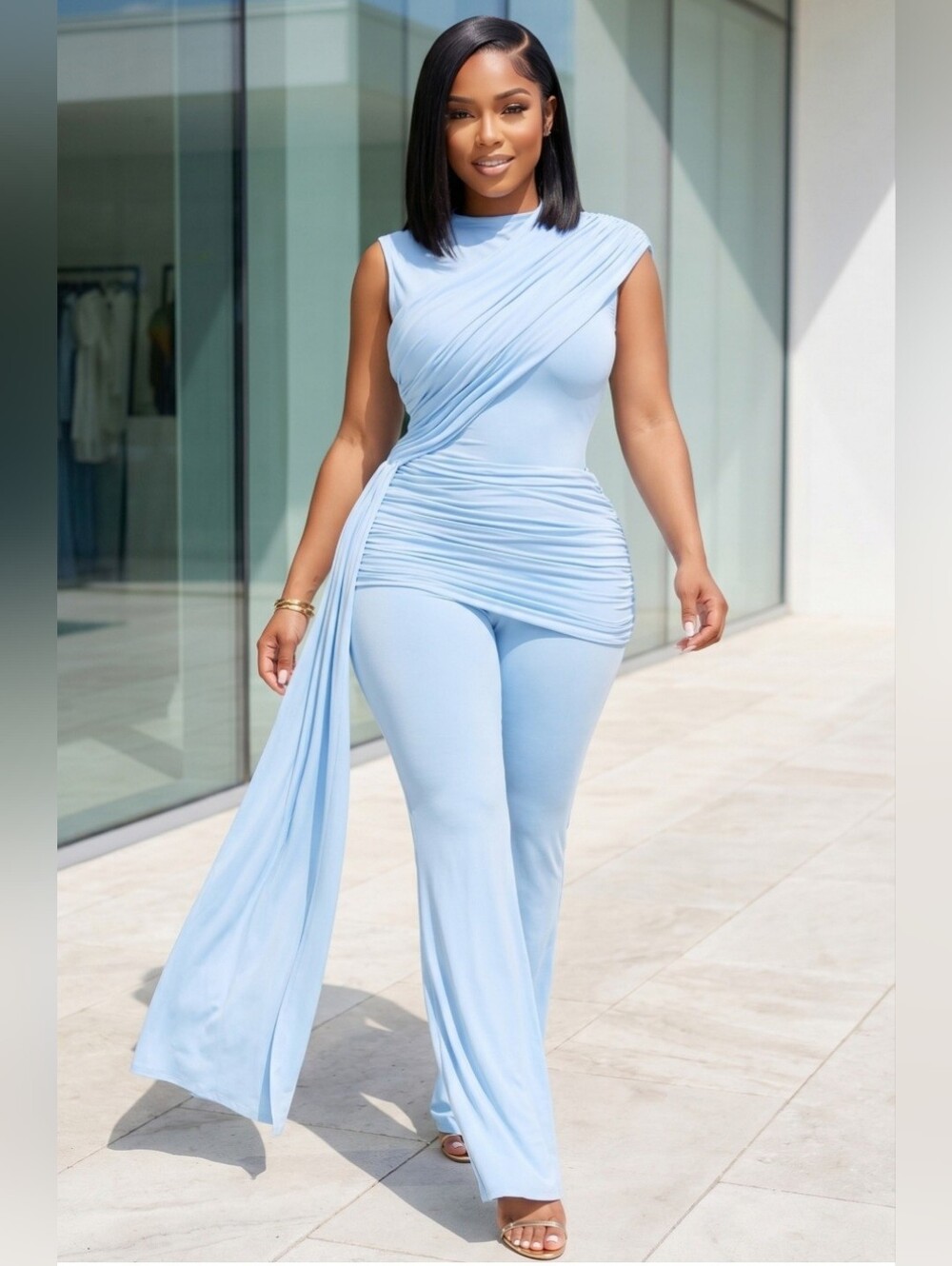Giulia Drape Jumpsuit-Blue